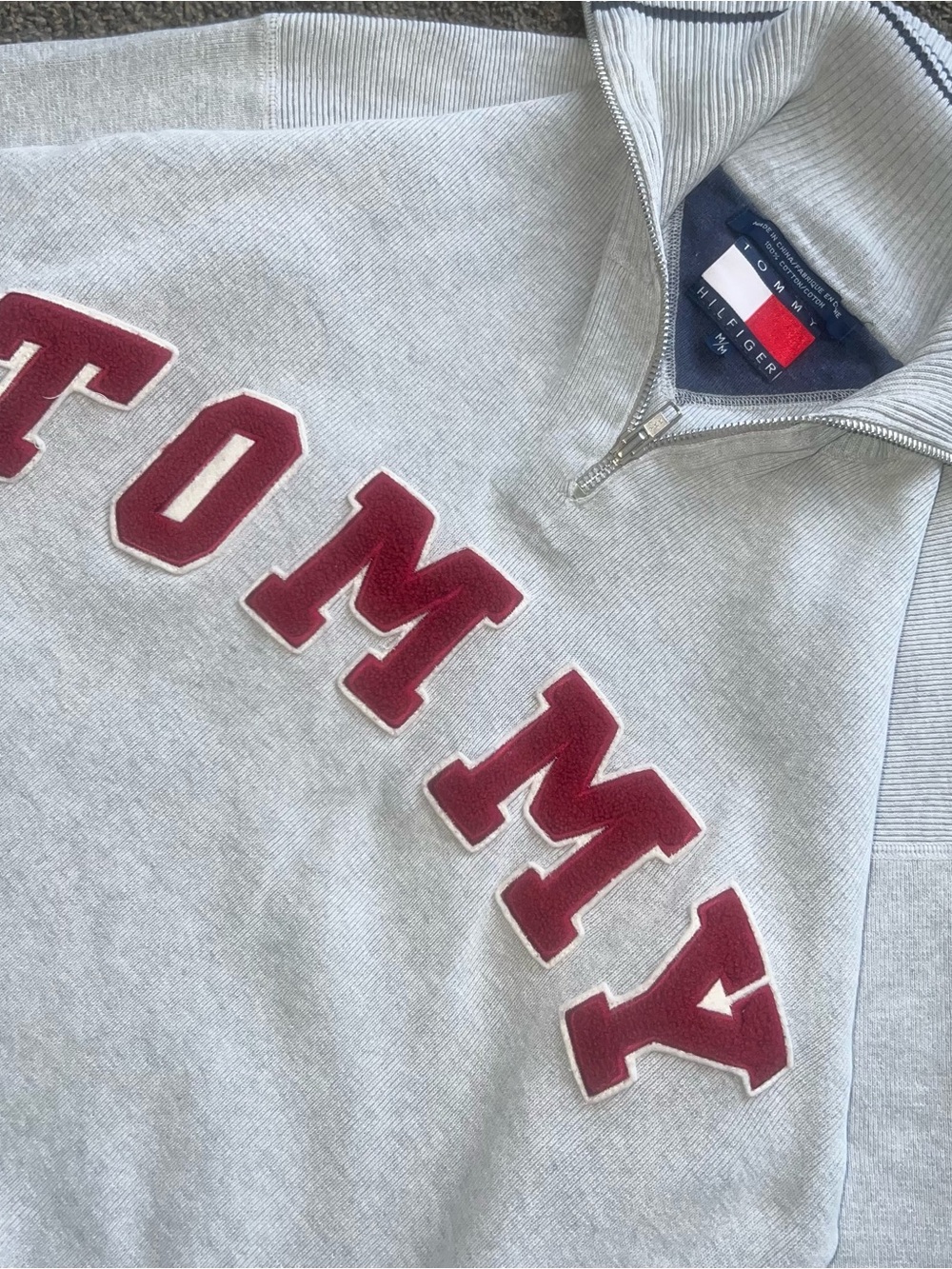 Vintage Tommy Hilfiger Quarter Zip Mock Neck Sweatshirt Logo Spell Out Mens Sz M